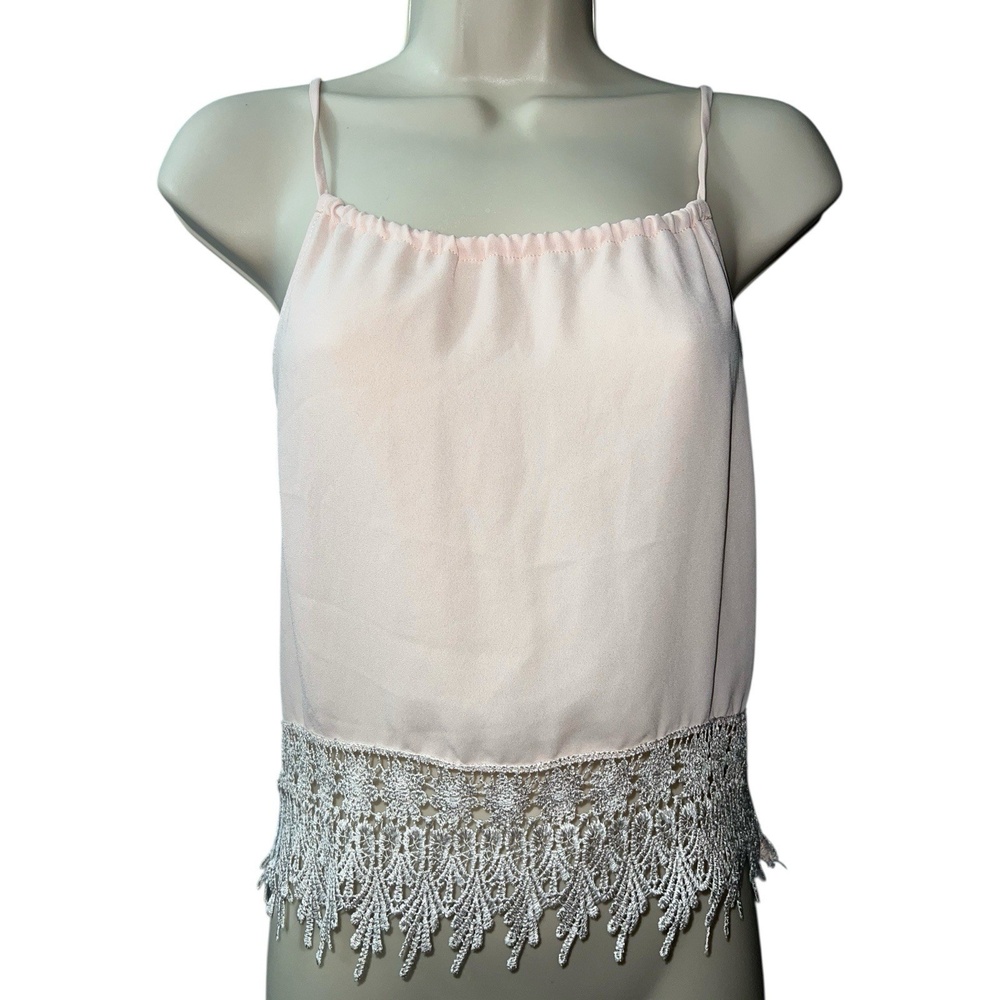 Anthropologie Staring At Stars Blush Pink Cami Top‎ XS Lace Trim Spaghetti Strap